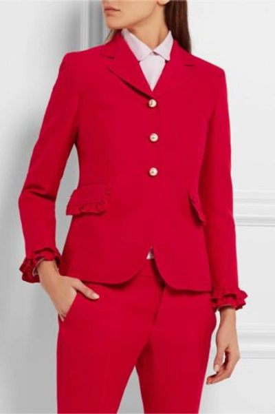 Pre-owned Gucci Ruffle Cuff Wool And Silk Detail Blazer In Red