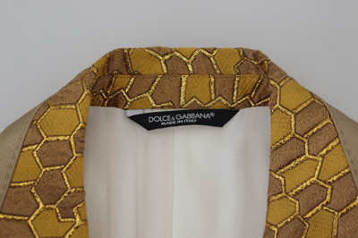 Pre-owned Dolce & Gabbana Suit Off White Gold Striped Tuxedo Slim Fit Eu48/us38 /m 4800usd