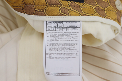 Pre-owned Dolce & Gabbana Suit Off White Gold Striped Tuxedo Slim Fit Eu48/us38 /m 4800usd