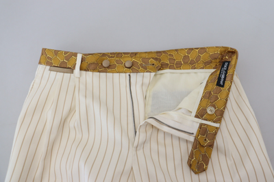Pre-owned Dolce & Gabbana Suit Off White Gold Striped Tuxedo Slim Fit Eu48/us38 /m 4800usd