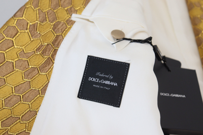 Pre-owned Dolce & Gabbana Suit Off White Gold Striped Tuxedo Slim Fit Eu48/us38 /m 4800usd