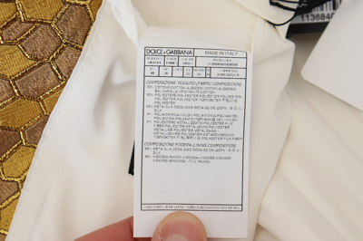 Pre-owned Dolce & Gabbana Suit Off White Gold Striped Tuxedo Slim Fit Eu48/us38 /m 4800usd