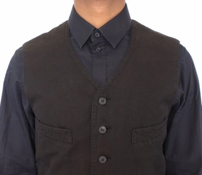 Pre-owned Dolce & Gabbana Dolce&gabbana Men Gray Vest Linen Solid Adjustable Full Button Classic Waistcoat