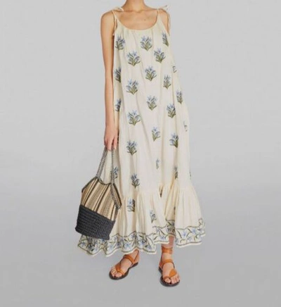 Pre-owned Agua Bendita $1301  Women's White Linen Floral Bossa A-line Dress Size Xs