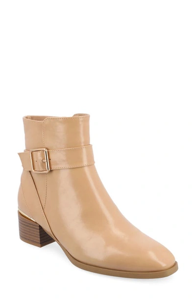 Journee Collection Women's Elley Buckle Strap Block Heel Booties In Tan