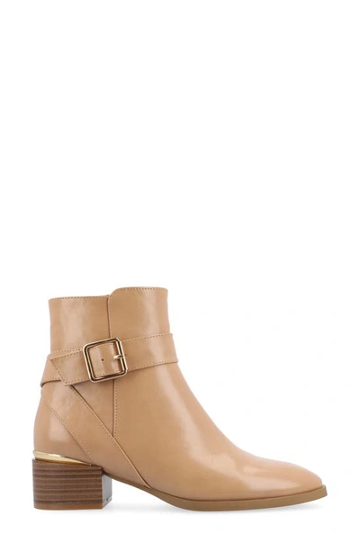 Journee Collection Women's Elley Buckle Strap Block Heel Booties In Tan