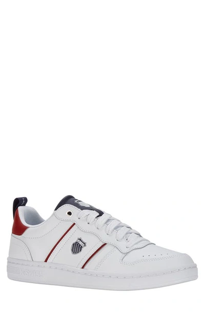 Shop K-swiss Lozan Match Leather Tennis Shoe In White/ Samba/ Peacoat