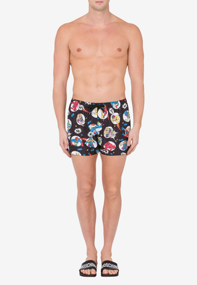 Shop Moschino Cartoon Print Swim Shorts In Multicolor