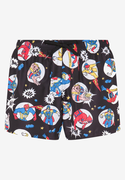 Shop Moschino Cartoon Print Swim Shorts In Multicolor