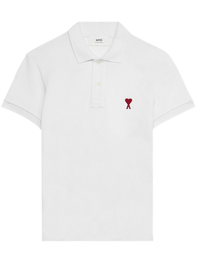 Shop Ami Alexandre Mattiussi Ami De Coeur Organic Cotton Polo Shirt In White