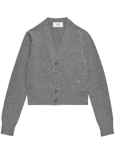 Shop Ami Alexandre Mattiussi Ami De Couer Cashmere Cardigan In Grey
