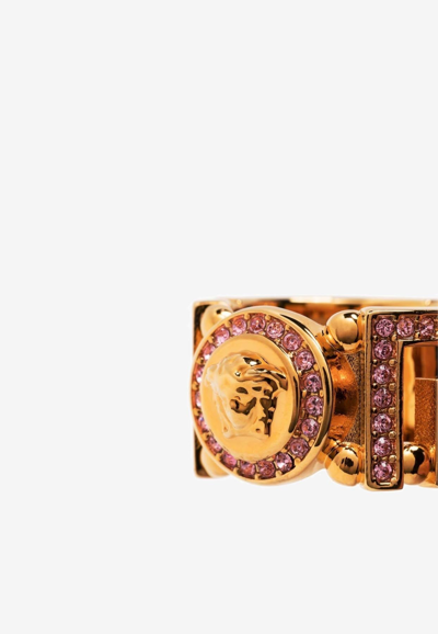 Versace Medusa Greca Crystal-embellished Ring In Gold
