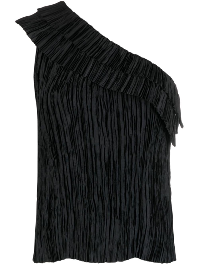 Shop Ulla Johnson Ravenna Plissé One-shoulder Top In Black