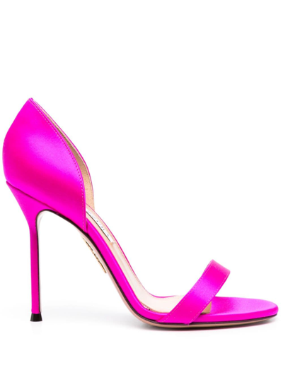 Shop Aquazzura Uptown 105mm Satin-finish Sandals In Pink