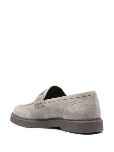 Shop Brunello Cucinelli Crystal-embellished Suede Loafers In Grey
