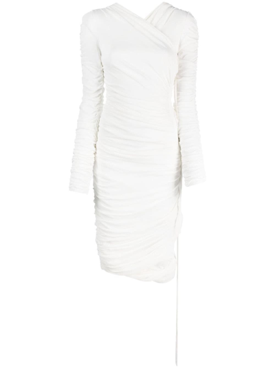 Shop Khaite The Arabella Ruched Midi Dress In White