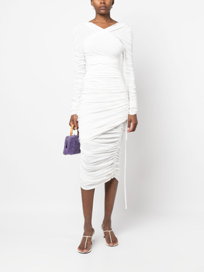 Shop Khaite The Arabella Ruched Midi Dress In White