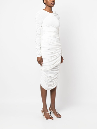 Shop Khaite The Arabella Ruched Midi Dress In White