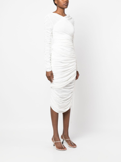 Khaite The Arabella Ruched Midi Dress In White