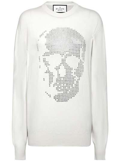 Shop Philipp Plein Skull-motif Crystal-embellished Sweatshirt In White