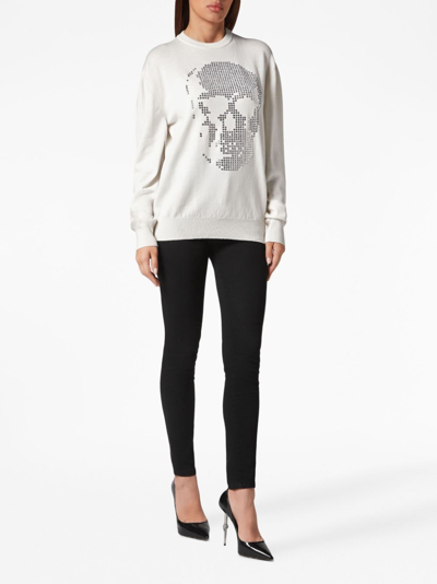 Shop Philipp Plein Skull-motif Crystal-embellished Sweatshirt In White