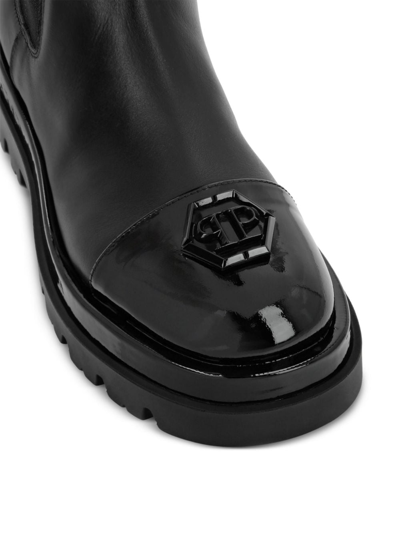Shop Philipp Plein Logo-plaque Leather Midi Boots In Black