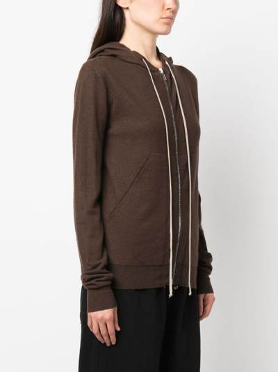 Shop Rick Owens Zip-up Cashmere Hoodie In Brown