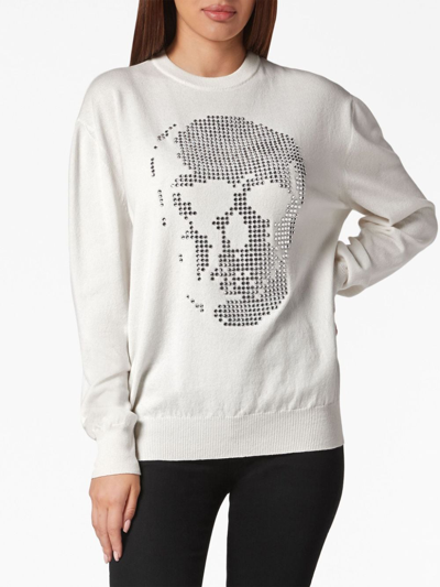 Shop Philipp Plein Skull-motif Crystal-embellished Sweatshirt In White