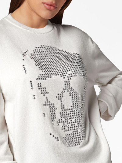 Shop Philipp Plein Skull-motif Crystal-embellished Sweatshirt In White