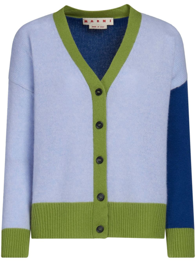 Shop Marni Colour-block Cashmere Cardigan In Blue