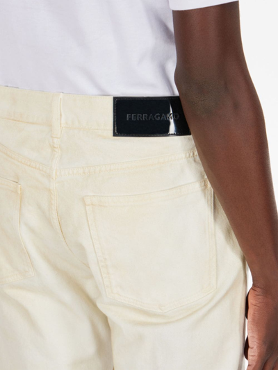 Shop Ferragamo Logo-patch Mid-rise Straight-leg Jeans In Neutrals