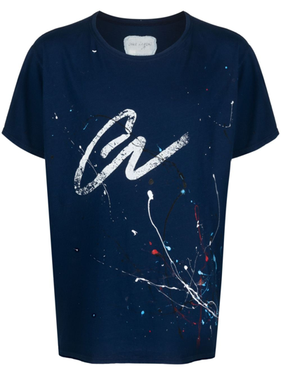 Shop Greg Lauren Logo-print Cotton T-shirt In Blue