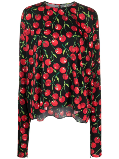 Shop Dolce & Gabbana Cherry-print Long-sleeve Blouse In Red