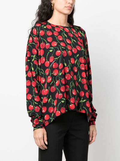 Shop Dolce & Gabbana Cherry-print Long-sleeve Blouse In Red