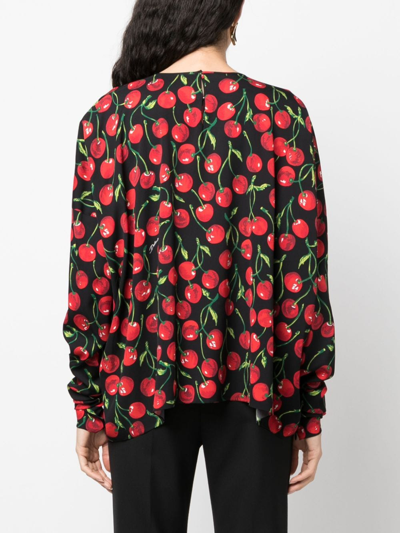 Shop Dolce & Gabbana Cherry-print Long-sleeve Blouse In Red