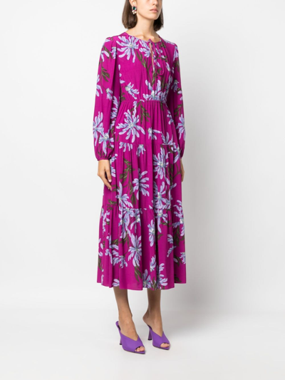 Shop Diane Von Furstenberg Dominique Floral-print Midi Dress In Purple