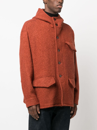 Shop Costumein Hooded Knitted Single-breasted Coat In Orange