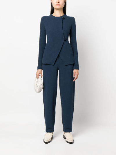 Emporio Armani Chevron-jacquard Mid-rise Trousers In Blue