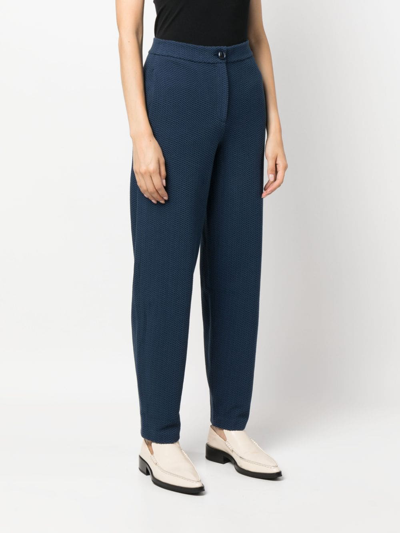 Shop Emporio Armani Chevron-jacquard Mid-rise Trousers In Blue