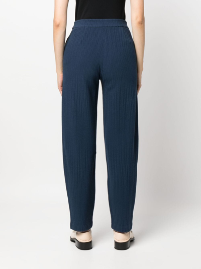 Shop Emporio Armani Chevron-jacquard Mid-rise Trousers In Blue