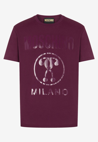 Shop Moschino Double Question Mark Printed T-shirt In Purple