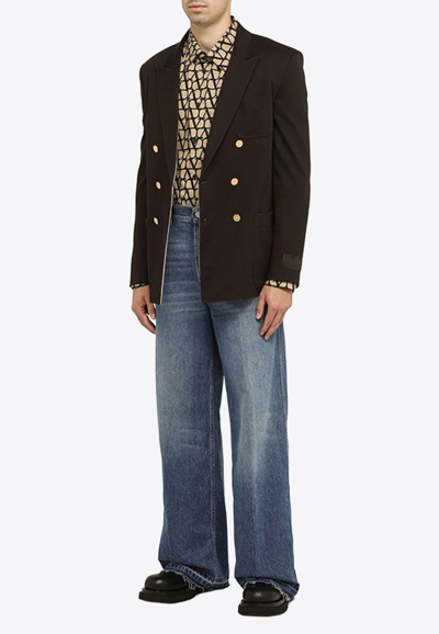 Shop Valentino Double-breasted Blazer In Brown