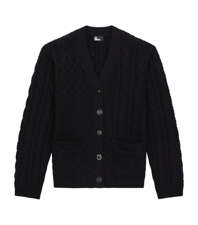 Shop The Kooples Wool Cable-knit Cardigan In Black