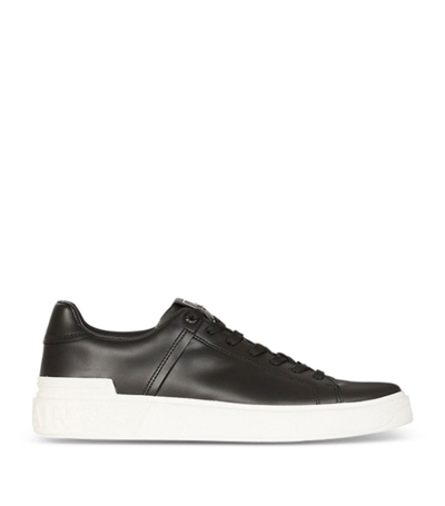 Shop Balmain Leather B-court Sneakers In Black