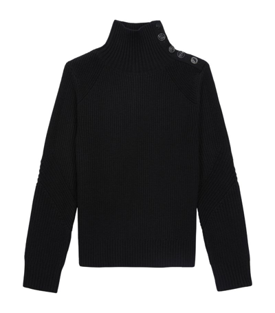 Shop The Kooples Wool Funnel-neck Sweater In Black