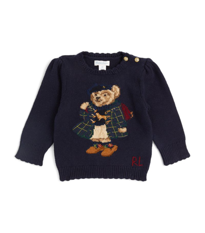 Shop Ralph Lauren Tartan Polo Bear Sweater (3-24 Months) In Navy