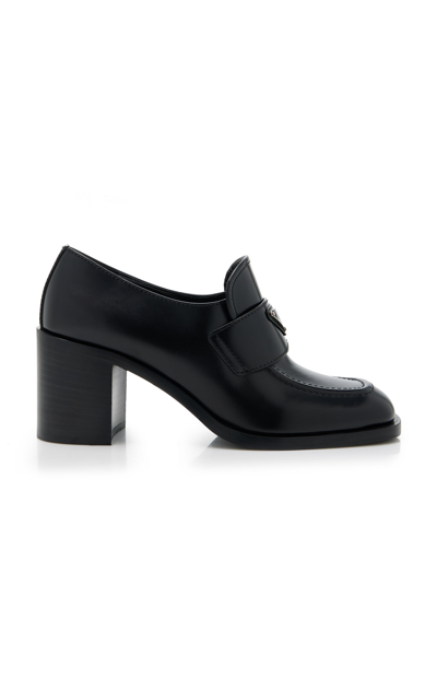 Shop Prada Mocassini Leather Loafers In Black