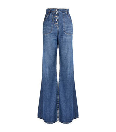 Shop Etro Embroidered Flared Jeans In Navy