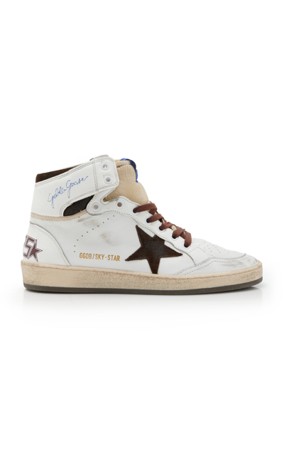 Shop Golden Goose Sky Star Leather Sneakers In Brown