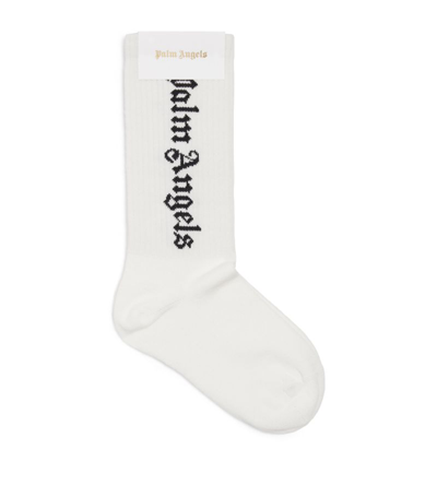 Shop Palm Angels Cotton-blend Logo Socks In White